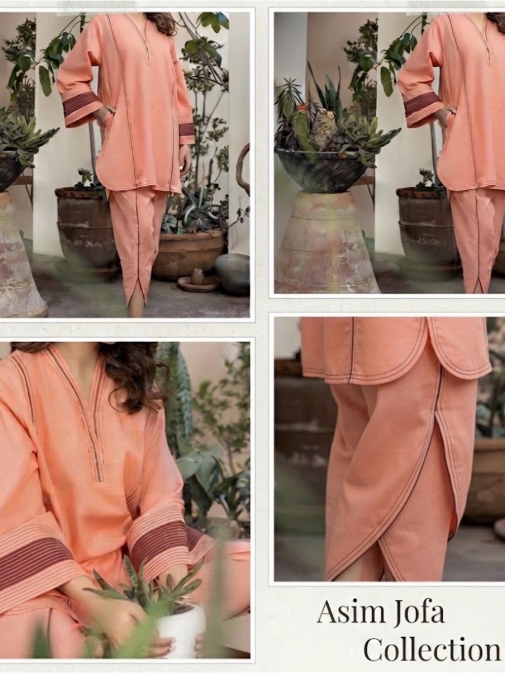 Jacquard Peach Tunic and Pants Set by Asim Jofa in M size